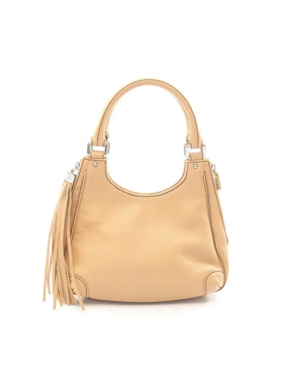 Chanel Handbag Logo Fringe Beige Caviar Leather
